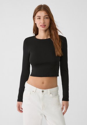 Stradivarius CROPPED - Pitkähihainen paita - black