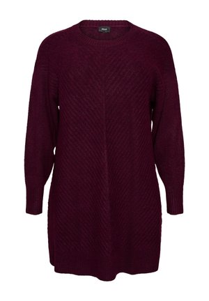 Zizzi, KURZES STRICKKLEID MIT V-FÖRMIGEM STRUKTURMUSTER - Φόρεμα-πουλόβερ - rot