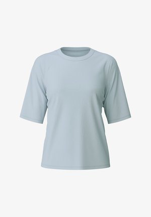 Light blue short-sleeve t-shirt made of soft cotton. Round neck, relaxed fit, plain design with stitching details along the seams.