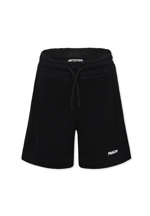 Shorts neri in cotone con vita elastica, cordino e tasche laterali. Presenta un logo bianco sulla parte anteriore sinistra.
