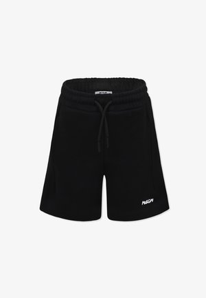 Shorts neri in cotone con vita elastica, cordino e tasche laterali. Presenta un logo bianco sulla parte anteriore sinistra.