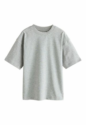 Jasnoszary T-shirt z krótkim rękawem wykonany z miękkiej bawełnianej mieszanki tkanin. Posiada okrągły dekolt i luźny krój, z minimalnymi detalami szwów.