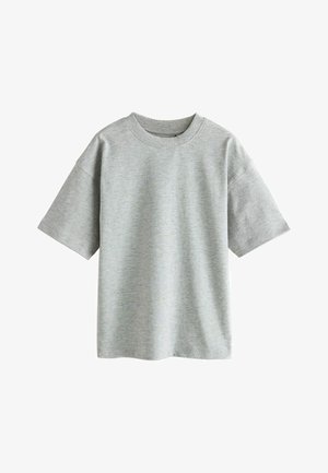 Tricou gri deschis cu mâneci scurte, realizat dintr-un amestec moale de bumbac. Are un decolteu rotund și o croială lejeră, cu detalii minimaliste de cusături.