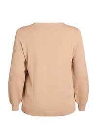 Maglione beige chiaro con motivo a nido d'ape testurizzato, scollatura rotonda e polsini e orlo a costine per una vestibilità aderente.