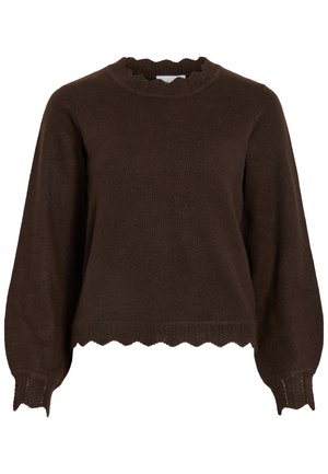 VILA, VINIKOLINA O-NECK L/S KNIT TOP - NOOS - Πουλόβερ - coffee bean melange