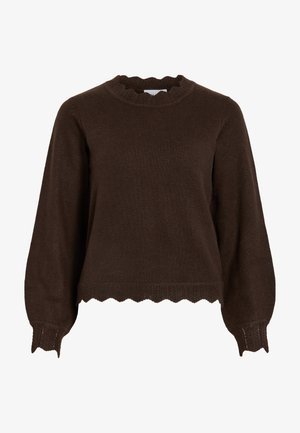 VILA, VINIKOLINA O-NECK L/S KNIT TOP - NOOS - Πουλόβερ - coffee bean melange