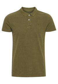 Olijfgroene polo-shirt van gestructureerd katoen, met een drie-knopen sluiting, korte mouwen en een klein logo op de borst.