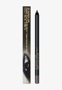 Pat McGrath Labs Permagel Ultra Glide Eyeliner in einem schwarzen Gehäuse mit einer dunklen Spitze, neben einer schwarzen und goldenen Verpackungsbox mit einem Augendesign.