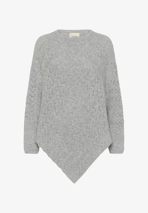 Gray sweater made of knit material with a zigzag pattern, featuring long sleeves and a triangular hem design.
