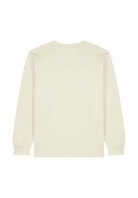 Chemise crème à manches longues, tissu doux, encolure ronde et coupe décontractée. Design simple sans logos visibles ni motifs.