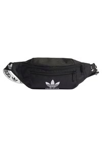 Sacoche Adidas noire avec deux compartiments zippés et une sangle réglable imprimée du logo.