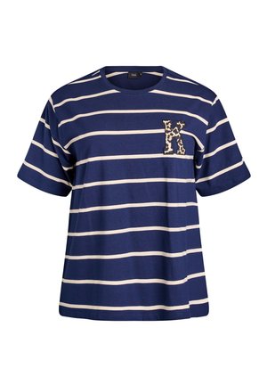 MIT STREIFEN UND LEOPARDEN-DETAIL - T-shirt imprimé - naval a. w. birch