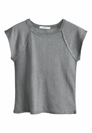 Harmaa lyhythihainen t-paita, valmistettu pehmeästä puuvillasta. Siinä on pyöreä pääntie ja reunattomat saumat rentoa istuvuutta varten.