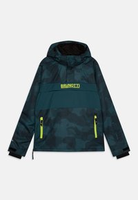 Zeleni hoodie sa kapuljačom i kamuflažnim uzorkom. Sadrži svijetlo žute detalje, džepove sa patentnim zatvaračem i podešavajuće manžete.