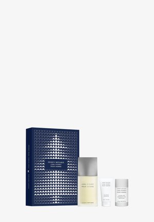 Issey Miyake L'Eau d'Issey Pour Homme geschenkset met cologne, douchegel en deodorantstick voor een marineblauwe doos.