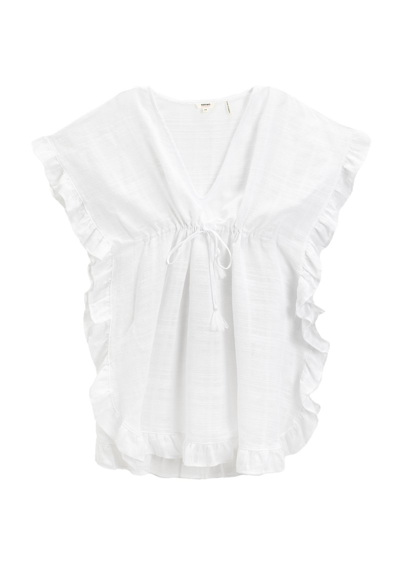 Koton TISSUED V NECK SHIRRED RUFFLE TASSEL DETAIL Blouse white/wit