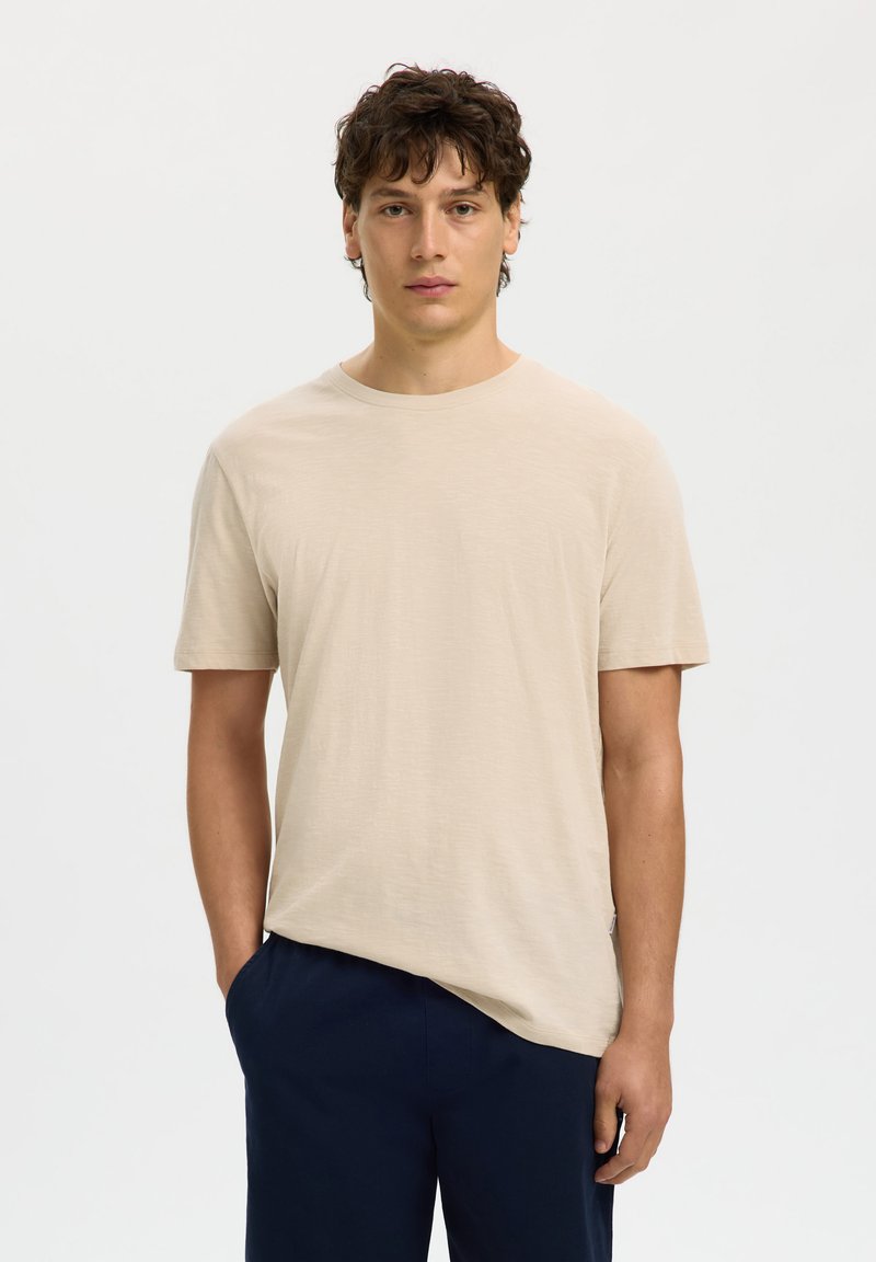 Selected SLHASPEN SLUB TEE - T-Shirt basic - oatmeal