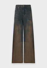 Wijd been jeans in donkerdenim, met een gradient vervaging van donker naar lichtbruin, voorzien van een klassiek vijf-pocket ontwerp en metalen knoopsluiting.