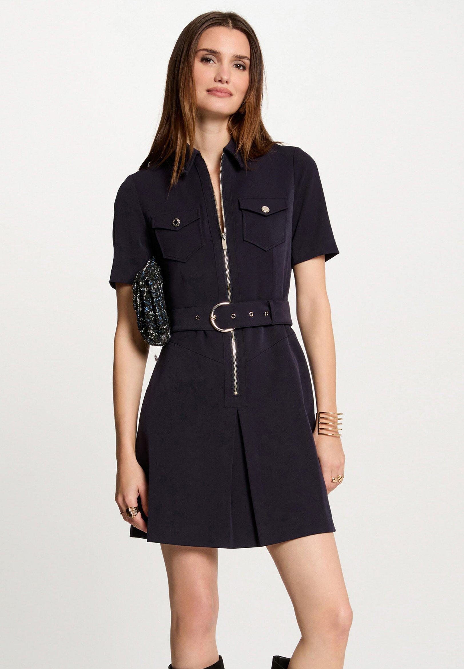Morgan ZIPPED FITTED MINI - Shirt dress - bleu marine/dark blue - Zalando