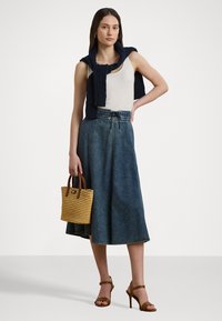 Lauren Ralph Lauren DENIM DRAWCORD MIDI SKIRT - Farkkuhame - haze wash