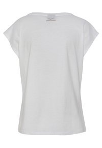 Weißes T-Shirt mit kurzen Ärmeln und lockerer Passform. Glatte Textur, mit einem subtilen "Venice Beach"-Label im hinteren Halsbereich.