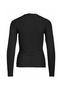 Mustapaita pitkähihaisilla, jossa on tekstuuripinta, kapea muoto ja pyöreä pääntie, sekä hienovarainen kierre-yksityiskohta vyötäröllä.