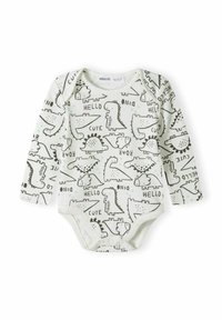 Bodi s dugim rukavima u svijetlozelenoj boji s crnim ilustracijama dinosaura i tekstom. Mekani pamučni materijal s dugmetima za zatvaranje na dnu.