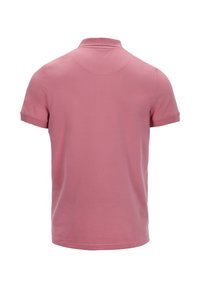 Korte mouwen polo shirt van zacht roze katoen, voorzien van een klassieke kraag en subtiele stikdetails op de achterkant van de schouderpas. Soepele textuur.