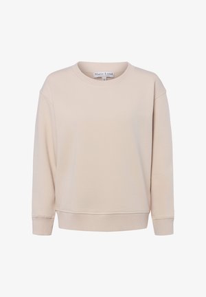 Felpa beige realizzata in morbido materiale con scollo rotondo, spalle scese e polsini e orlo a coste. L'etichetta reca la scritta "Marie Lund, Copenhagen."