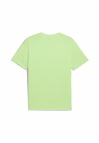 Tricou din bumbac verde lime, cu mâneci scurte, guler rotund și un design de culoare solidă. Fără modele sau grafice vizibile pe spate.