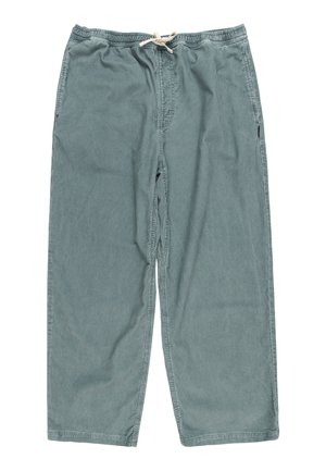 Light blue cotton pants with an elastic waistband and drawstring, featuring a relaxed fit and side pockets. Smooth texture, straight legs.