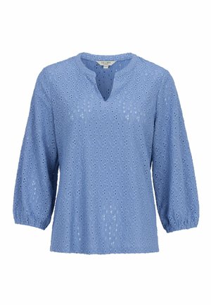 WITH EMBROIDERED OPENWORK - Blouse - blue