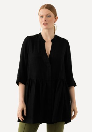 Ulla Popken TEXTURED 3/4 SLEEVE SPLIT NECK - Tunika - black