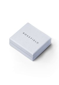 Graue quadratische Geschenkbox mit einer glatten Oberfläche, die den Text "ROSEFIELD" in einer modernen Schriftart auf der oberen Fläche trägt.