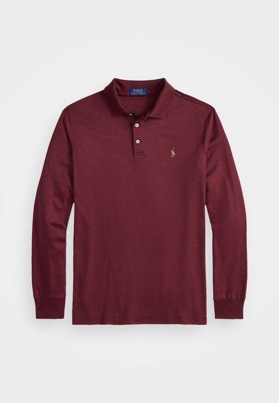 Pika pika maroon värvi puuvillane polo, millel on pikk varrukas, kolme nupuga kaelus, ribatatud krae ja tikitud logo rinnal.