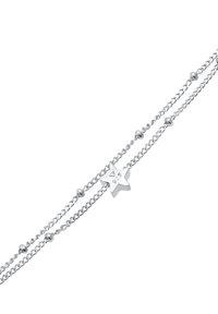 Silver bracelet with two chains, featuring a star charm marked "925" and small round beads. The metal has a polished finish.