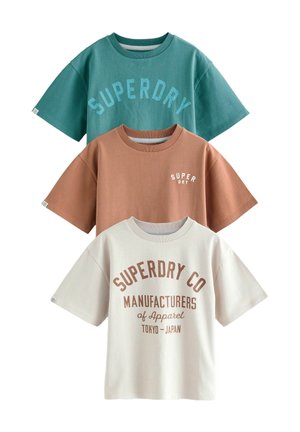REGULAR FIT - COLLEGIATE 3 PACK - T-shirt imprimé - brown cream