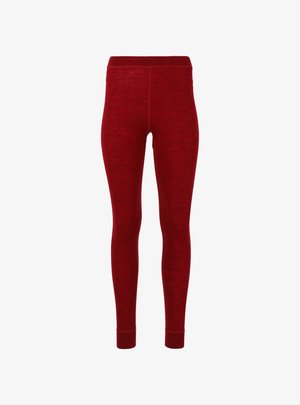 Leggings rouges avec un motif texturé, présentant une coupe ajustée, une taille haute et des ourlets aux chevilles. Fabriqués en tissu extensible.