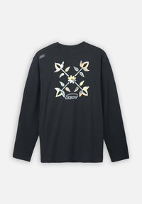 T-shirt noir à manches longues avec un imprimé floral au dos, en tissu doux, doté d'un col rond et d'une coupe décontractée.