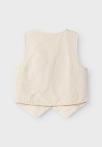 Beige ärmellose Weste aus Baumwolle, mit einem dreieckigen Rückensaum, der sauber verarbeitet ist und keine Verzierungen aufweist.