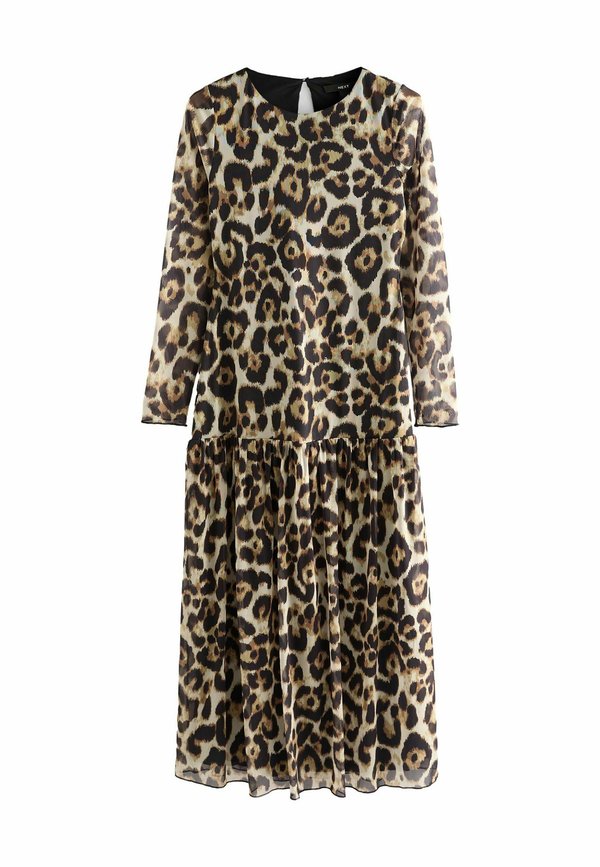 REGULAR FIT - LONG SLEEVE DROP WAIST - Maxikleid - leopard print