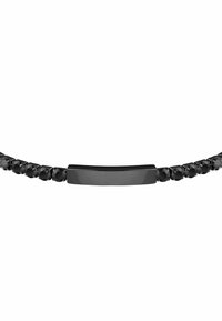 Bracciale in cristallo nero con un elegante fermaglio rettangolare liscio e facce alternate, che mette in mostra un design minimalista e raffinato.