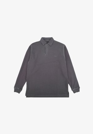 Langärmliges Polohemd aus dunkelgrauer Baumwolle mit Kragen, Knopfdetails und kleiner Logo-Stickerei auf der Brust. Gerippte Bündchen.