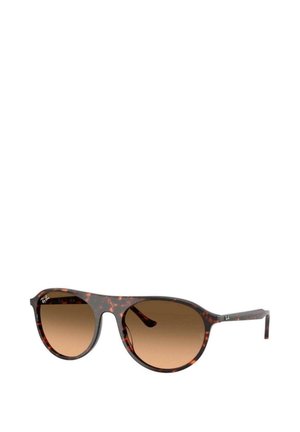 Gafas de sol ovaladas con una montura de acetato de carey, lentes de color marrón degradado y acentos de logo plateado en las patas.