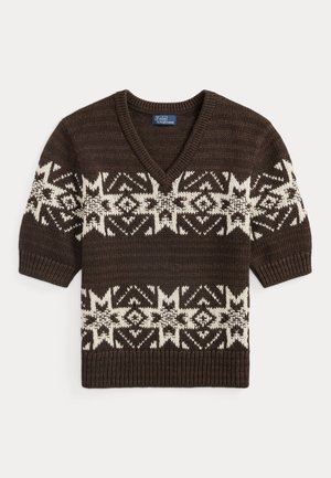 Polo Ralph Lauren SNOWFLAKE V-NECK SHORT-SLEEVE SWEATER - Pullover - brown multi
