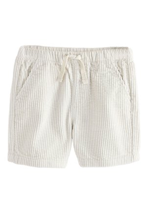 Pantalones cortos de pana color crema con cinturilla elástica y cordón frontal, con dos bolsillos laterales.