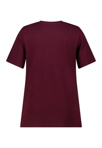 Bordeaux-katoenen t-shirt met een ronde hals en korte mouwen, met een rechte snit en zonder zichtbare patronen of accenten op de achterkant.