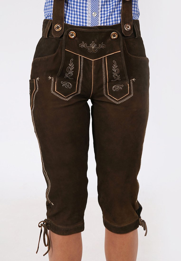 Krüger Dirndl Leren broek donkerbruin Krüger Dirndl Leren broek donkerbruin