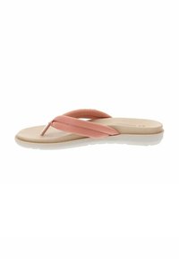 Infradito con punta in sintetico rosa chiaro, dotato di doppi cinturini e una soletta beige testurizzata su una suola in gomma bianca.