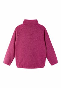 Fleece-Pullover in leuchtendem Pink, mit hohem Kragen, langen Raglanärmeln und strukturiertem Stoff für zusätzlichen Wärme- und Tragkomfort.